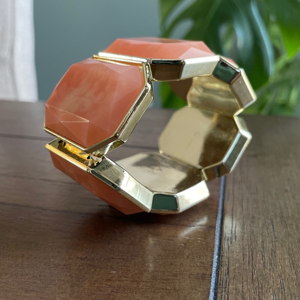 Stretchy Coral & Gold Bangle Bracelet